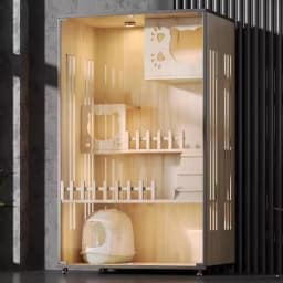 Luxury Wooden Cat Villa w/ Side Glass Indoor Large Pet Cage Eco Breathable Cat House, Oversized, Contact Us Before Order