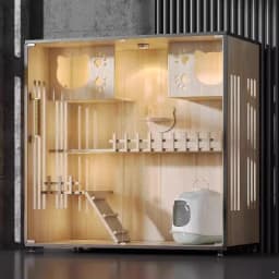 Luxury Wooden Cat Villa w/ Side Glass Indoor Large Pet Cage Eco Breathable Cat House, Oversized, Contact Us Before Order