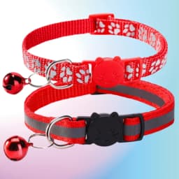 Reflective Glowing Pet Collar for Cats Dogs with Bell Safety Buckle and Dog Paw Print