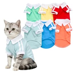 Summer Pet Sport Polo T-Shirt Soft Breathable Stripe Sleeve Clothes for Cats Small Dogs Kitten Puppy