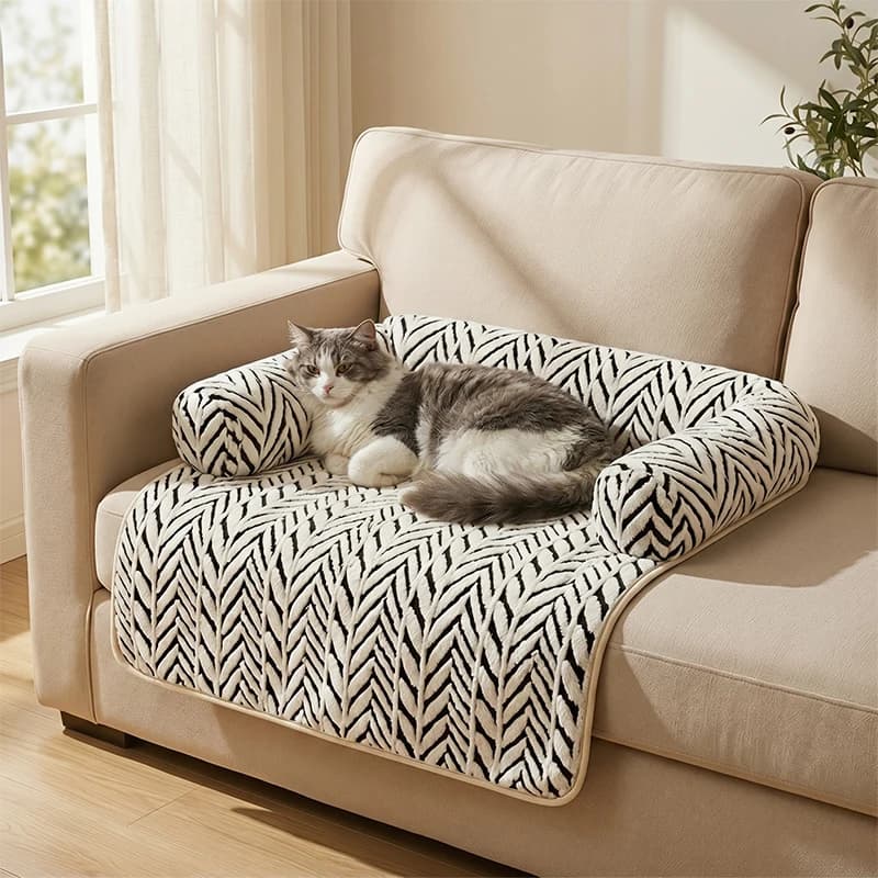Pet Sofa Bed Mat with Side Bolsters Dog Cat Bed Soft Fluffy Anti-slip Couch Protector Sleeping Cushion for Small Medium Dogs Cat
