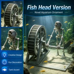 Rafford 3D Fish Head Skeleton Water Wheel Aquarium Ornament Creative Fish Tank Decoration Funny Underwater Scene Decor Gift