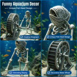 Rafford 3D Fish Head Skeleton Water Wheel Aquarium Ornament Creative Fish Tank Decoration Funny Underwater Scene Decor Gift