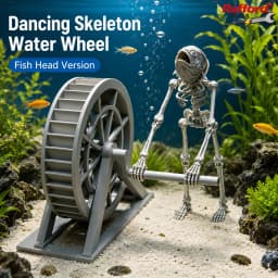 Rafford 3D Fish Head Skeleton Water Wheel Aquarium Ornament Creative Fish Tank Decoration Funny Underwater Scene Decor Gift