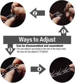 Training Prong Dog Collar Removable Black Pet Link Chain Adjustable Stainless Steel Metal Spike Necklace with Comfort Rubber Tip