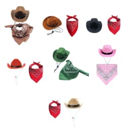 Dog Cowboy Costume Hat Bandanas Set Dogs Adjust Caps Festival Props Outfit