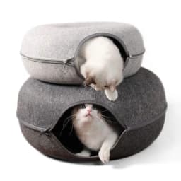 Cat Bed Donut Shape Pet Interactive House for 2 Cats Felt Tunnel Kitten Beds Removable Half Closed Cat Cave Nest Pets Supplies