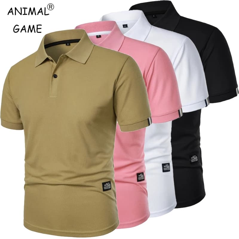 New Solid Color Polo Shirt Men's Short Sleeve Button Tshirts Lapel Lightweight Streetwear Sport Casual Tops