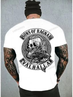 American Skull Print Pattern Men's Soft and Breathable Round Neck T-Shirt Suitable for Outdoor Leisure Shopping Wear