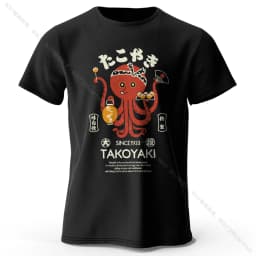 Japanese Octopus Chef Printed 100% Cotton T-Shirt, Soft & Breathable Round Neck Short Sleeve Tee, Unisex Fun & Cultural Style