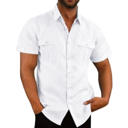 Summer Men's Solid Color Short-Sleeved Fashion Shirt with Two Chest Pockets, Outdoor Casual Men's Cardigan