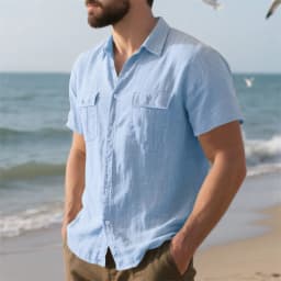 Summer Men's Cotton Linen Short Sleeve Shirt Double Pocket Solid Color Cargo Shirts Casual Vacation Beach Style Lightweight Tops