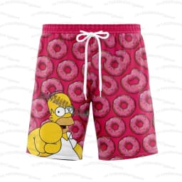 26 Holiday Summer Vacation Hawaiian Shorts Men's The Simpsons Print Shorts Doughnut Waves Print T-Shirt Beach Men Shorts S