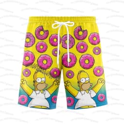 26 Holiday Summer Vacation Hawaiian Shorts Men's The Simpsons Print Shorts Doughnut Waves Print T-Shirt Beach Men Shorts S