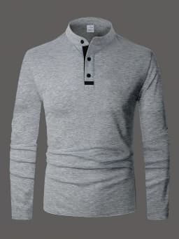 A Stylish Men's Round-Neck Plain Splicing Polo Shirt That Is Suitable for Summer, Autumn, and Winter, and Can Be Worn at Home
