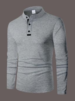 A Stylish Men's Round-Neck Plain Splicing Polo Shirt That Is Suitable for Summer, Autumn, and Winter, and Can Be Worn at Home