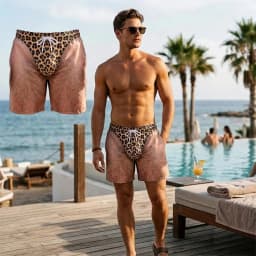 Novelty Men 3D Printed Swim Shorts Fake Hairy Leg Leopard Pattern Drawstring Quick Dry Beach Boardshort Summer Holiday Swimwear