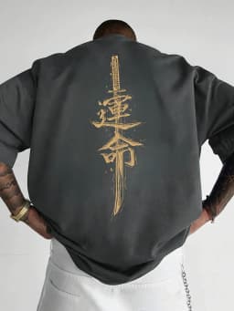 Japanese Samurai Sword Print 100% Cotton Trend Men Women T-shirt Summer Autumn Daily Outdoor Sports Party Casual Short Sleeve