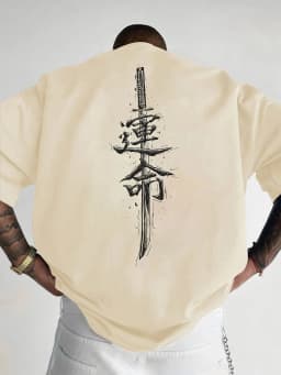 Japanese Samurai Sword Print 100% Cotton Trend Men Women T-shirt Summer Autumn Daily Outdoor Sports Party Casual Short Sleeve