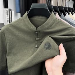 Men's Mandarin Collar Short Sleeve T-Shirt Casual Chinese Style Button Henley Shirt