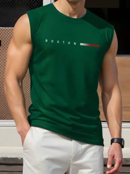 100 Cotton BOSTON Men's Summer Fashionable Casual Sports Loose Printed Comfortable and Breathable Round Neck Sleeveless Vest