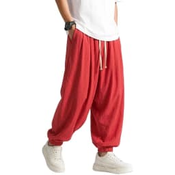 Mens Korean Harem Pants Solid Cotton Casual Joggers Breathable Sport Trousers Loose Fit Bottoms for Yoga Work Daily Streetwear