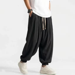 Mens Korean Harem Pants Solid Cotton Casual Joggers Breathable Sport Trousers Loose Fit Bottoms for Yoga Work Daily Streetwear