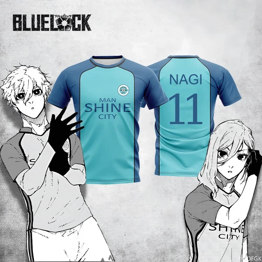 Blue Lock NAGI Man Shine City Jersey Japanese Anime Cosplay Football Uniform Breathable Sports T-shirt Hyoma Chigiri Tops Unisex