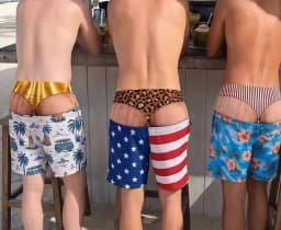 Men Funny Fake Two Piece Boardshorts Optical Illusion Thong Print Beach Shorts Novelty Hilarious Swim Trunks for Summer Holiday