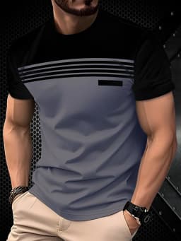 The 2025 Summer New Men's T-Shirt Features a Casual, Fashionable, Comfortable, Soft and Breathable 3D Striped Pattern Print