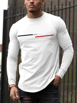 Men's 100% Pure Cotton Summer Loose Comfortable Casual PARIS Print Large Round Neck Long Sleeve T-Shirt Top