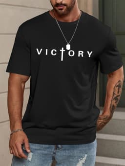 Men's Summer Fashion Victory Print Sports Casual Short Sleeved T-Shirt Outdoor Casual Sports Versatile Top