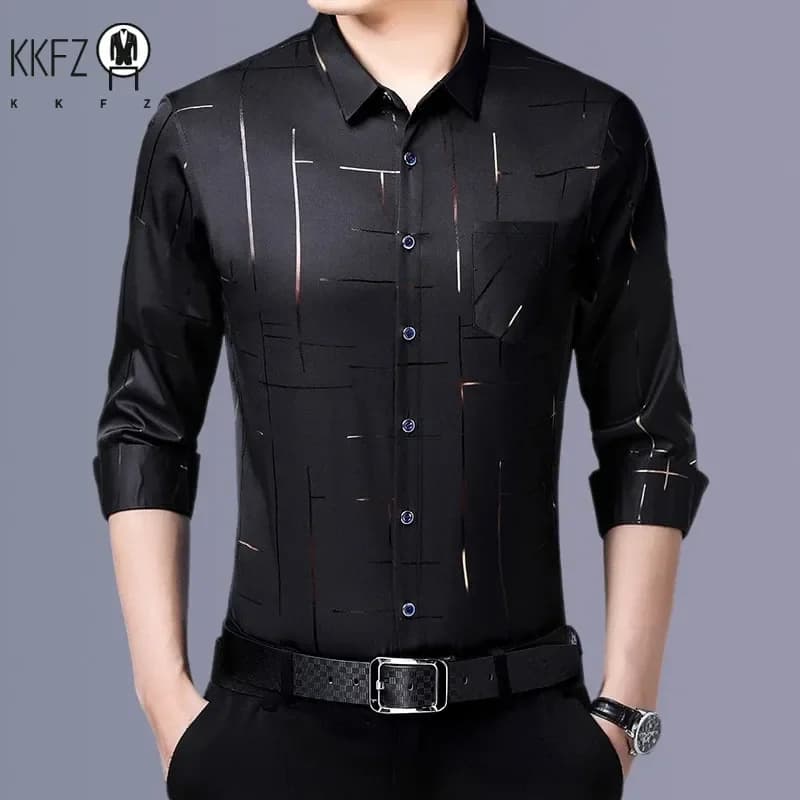 Men's Casual and Fashionable Long Sleeved Printed Shirt, Non Ironing and Wrinkle Resistant Business Top