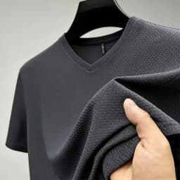 Fashion Men's Business Casual Ice Silk T-Shirt V Neck Short Sleeve Khaki Daily Work Wear