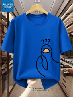 Men's 100% Pure Cotton Fashionable Casual Loose Sports cartoon Pigeon Pattern Printed Round Neck Short Sleeved T-Shirt Top