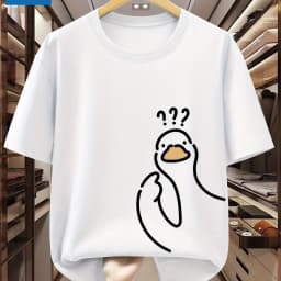 Men's 100% Pure Cotton Fashionable Casual Loose Sports cartoon Pigeon Pattern Printed Round Neck Short Sleeved T-Shirt Top