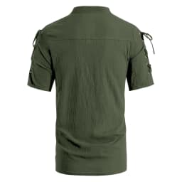 Men's Vintage Short Sleeve Shirt Renaissance Pirate Style Lace Up Design Cotton Lightweight Stand Collar Gothic Costume
