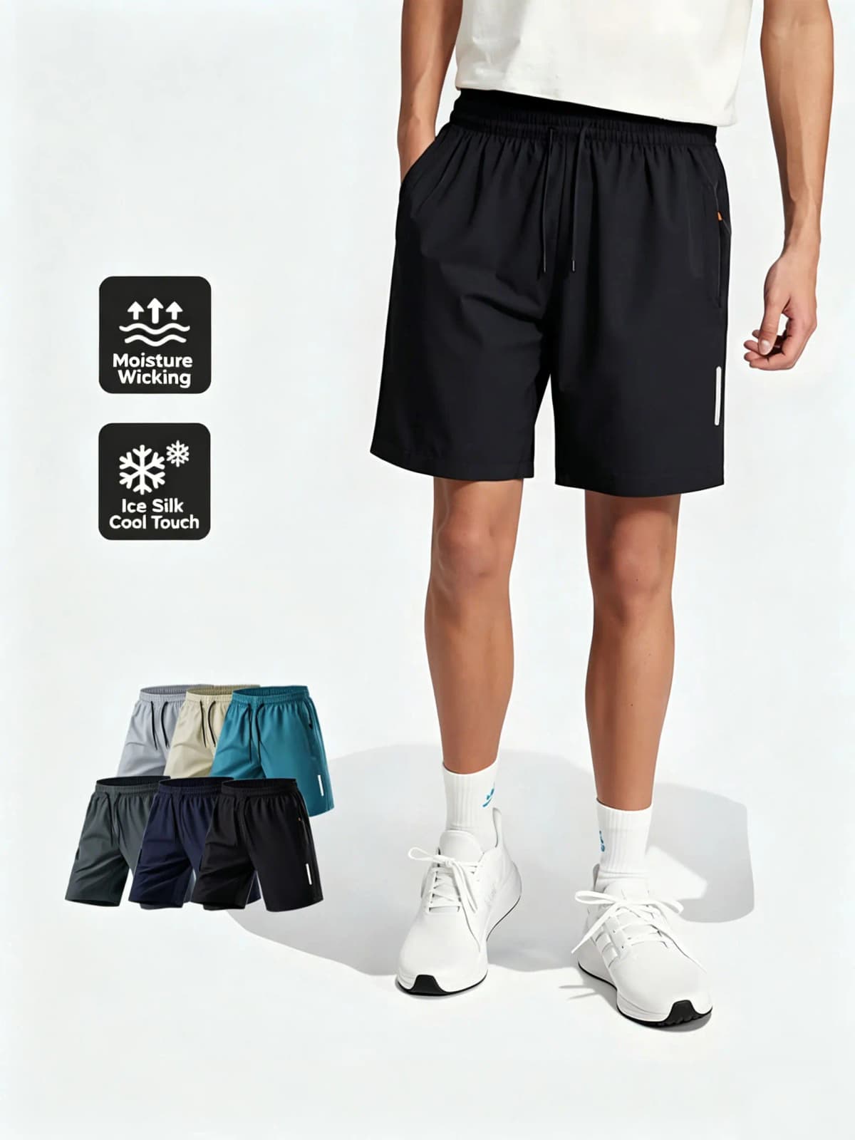 Mens Summer Quick Dry Athletic Work Shorts Casual Hiking Pants Shorts with Zipper Pockets Loose Fit Plus Size Outdoor Trousers