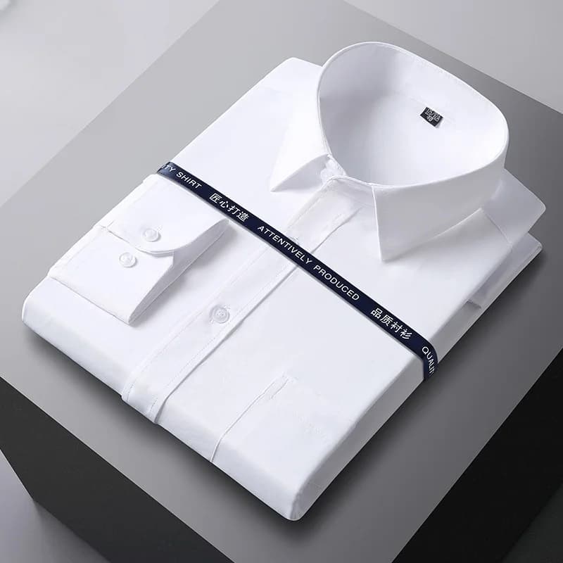 Men Formal Shirt Long Sleeve Office Solid Color Fashion Business Pocket Social Office Blue White Shirts Men's Clothing S-5XL