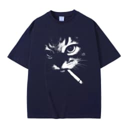 Funny Meme Smoking Cat Face Graphic T-shirts Men Women Casual Cotton Vintage T Shirts Men's Oversized T-shirts Cats Lovers Gifts