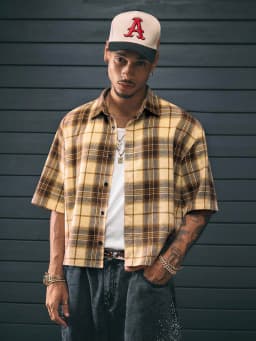 Men's College Style Casual Short Sleeved Checkered Shirt, Suitable For Spring And Autumn Campus Wear And Daily Travel