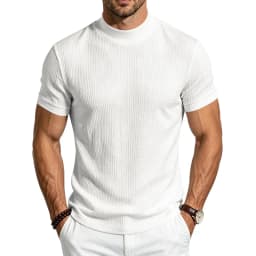 Men Summer Solid Jacquard Textured Mock Neck Short Sleeve T Shirt Slim Fit Simple Versatile Casual Daily Male Basic Tees