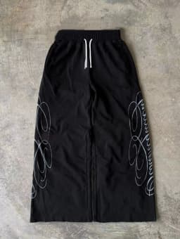 2026 Summer White Loose Wide Leg Sweatpants Abstract Curve Print Elastic Waist Casual Hip Hop Dance Jogger Adults/Kids Pants
