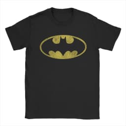Casual Batmans Classic Yellow Logo Tshirt Men Round Neck Short Sleeve Top Tee 100%Cotton Summer Clothes