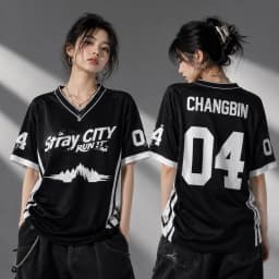 Black White Stray City Bang Chan #03 V-neck Jersey Short Sleeve T-shirt Men Women Kpop Concert Fan Letter Streetwear Sports Tee