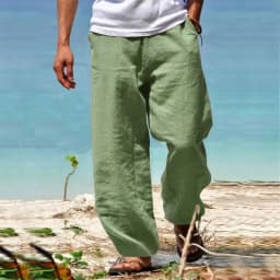 Men's Linen Cotton Pants Straight Leg Breathable Lightweight Beach Style Cozy Trousers Casual Spring Summer Pants