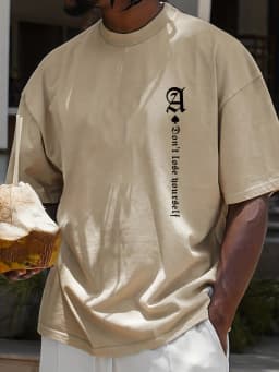 Men's 100% Pure Cotton Summer Loose Oversized Casual Paris Letter Printed Sports Round Neck Short Sleeved T-Shirt Top