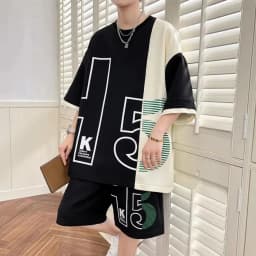 Summer fashion men's personalized letter print comfortable breathable round neck T-shirt shorts set outdoor street style outfit