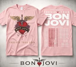 Forever Tour 2026 Bon Jovi Double Sided Printed T-shirt Heart Dagger Wings Graphic Rock Music Fan Casual Cotton Short Sleeve