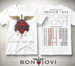 Forever Tour 2026 Bon Jovi Double Sided Printed T-shirt Heart Dagger Wings Graphic Rock Music Fan Casual Cotton Short Sleeve